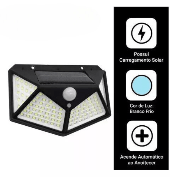 EcoSun Pro – Luminária Solar Inteligente de 100 Leds