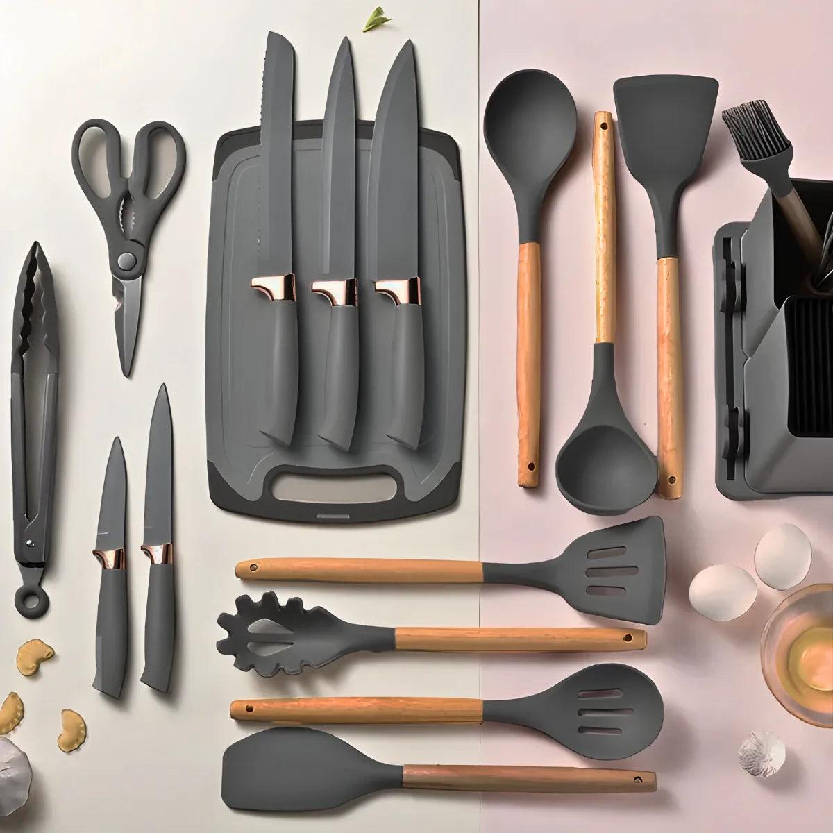 Conjunto Gourmet de Utensílios de Silicone - 19 Peças