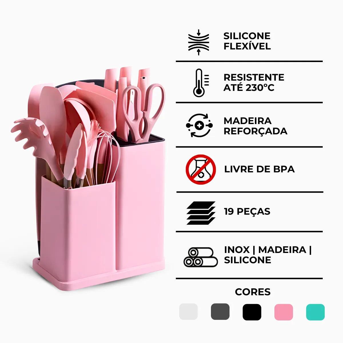 Conjunto Gourmet de Utensílios de Silicone - 19 Peças